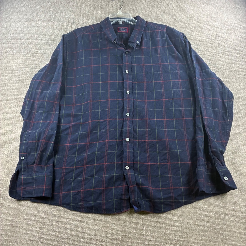 UNTUCKit Mens XXL Long Sleeve Plaid Flannel Button Down Shirt Navy Blue Red